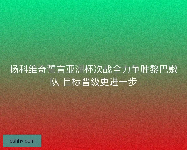 扬科维奇誓言亚洲杯次战全力争胜黎巴嫩队 目标晋级更进一步